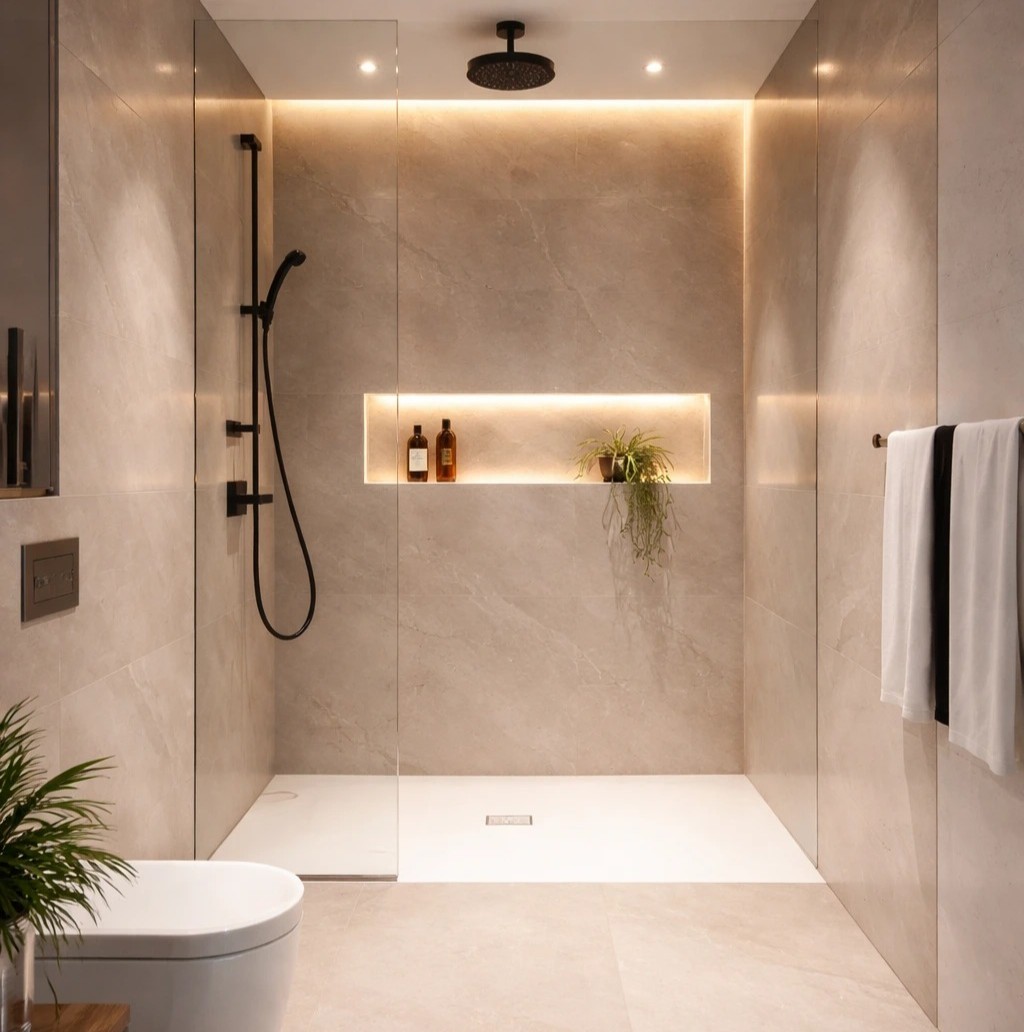 Baño  amarmolado con plato de Corian®