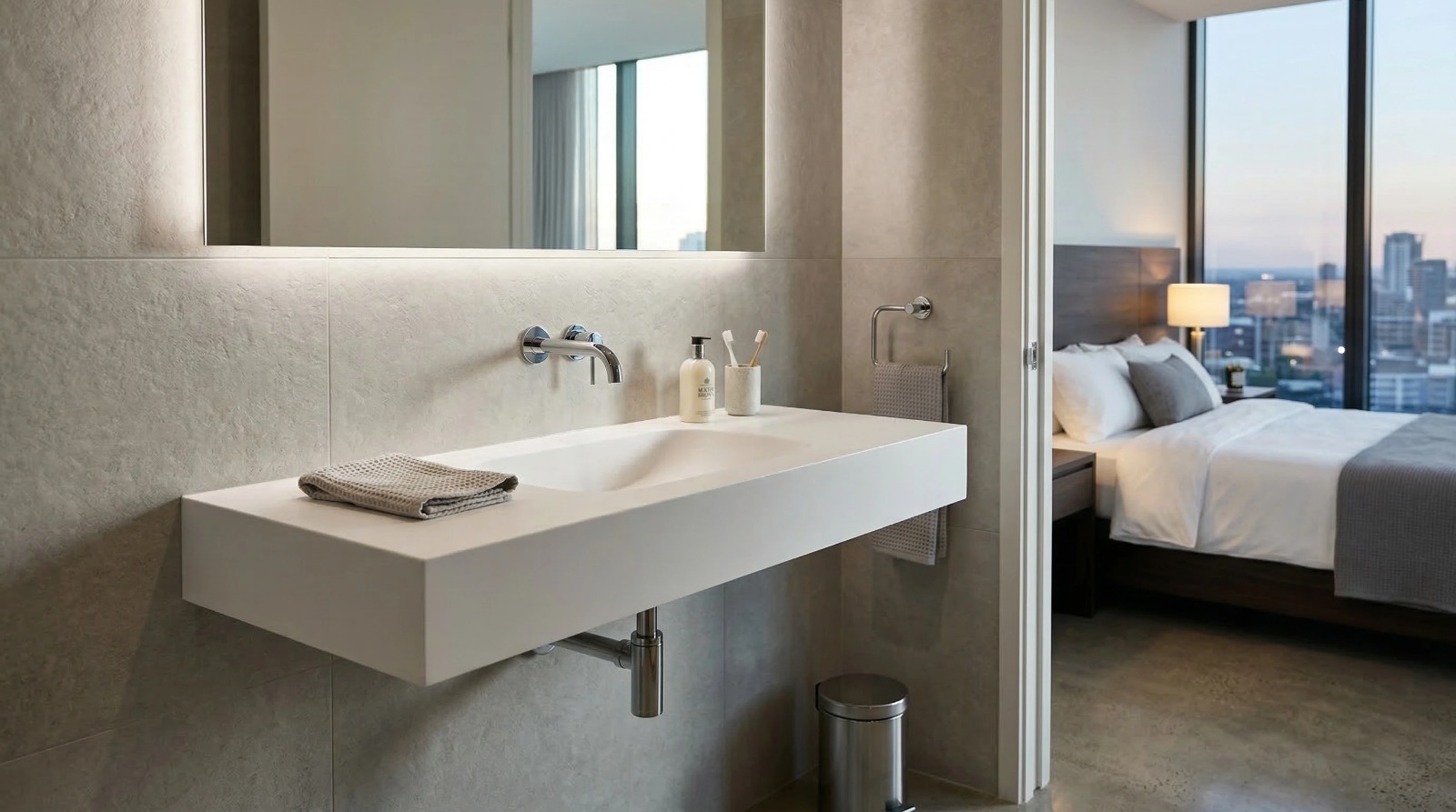 Lavabo suspendido de Corian® con faldón