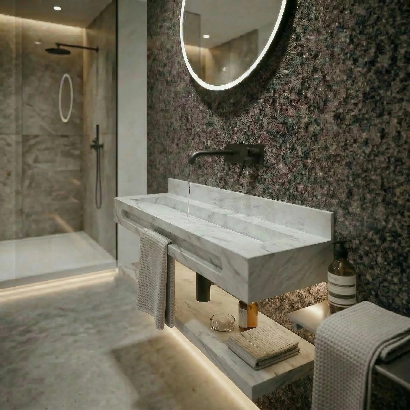 Lavabo comunitario de Corian® en rampa